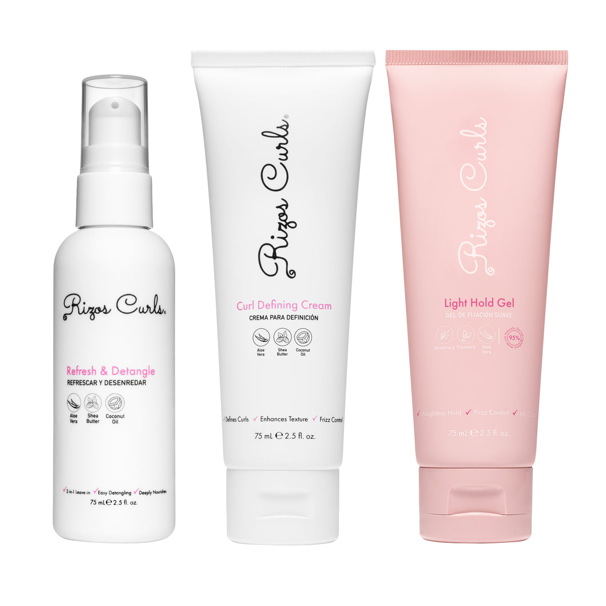 Travel Size Styling kit for curls, refresh & detangle, curl defining cream, light hold gel