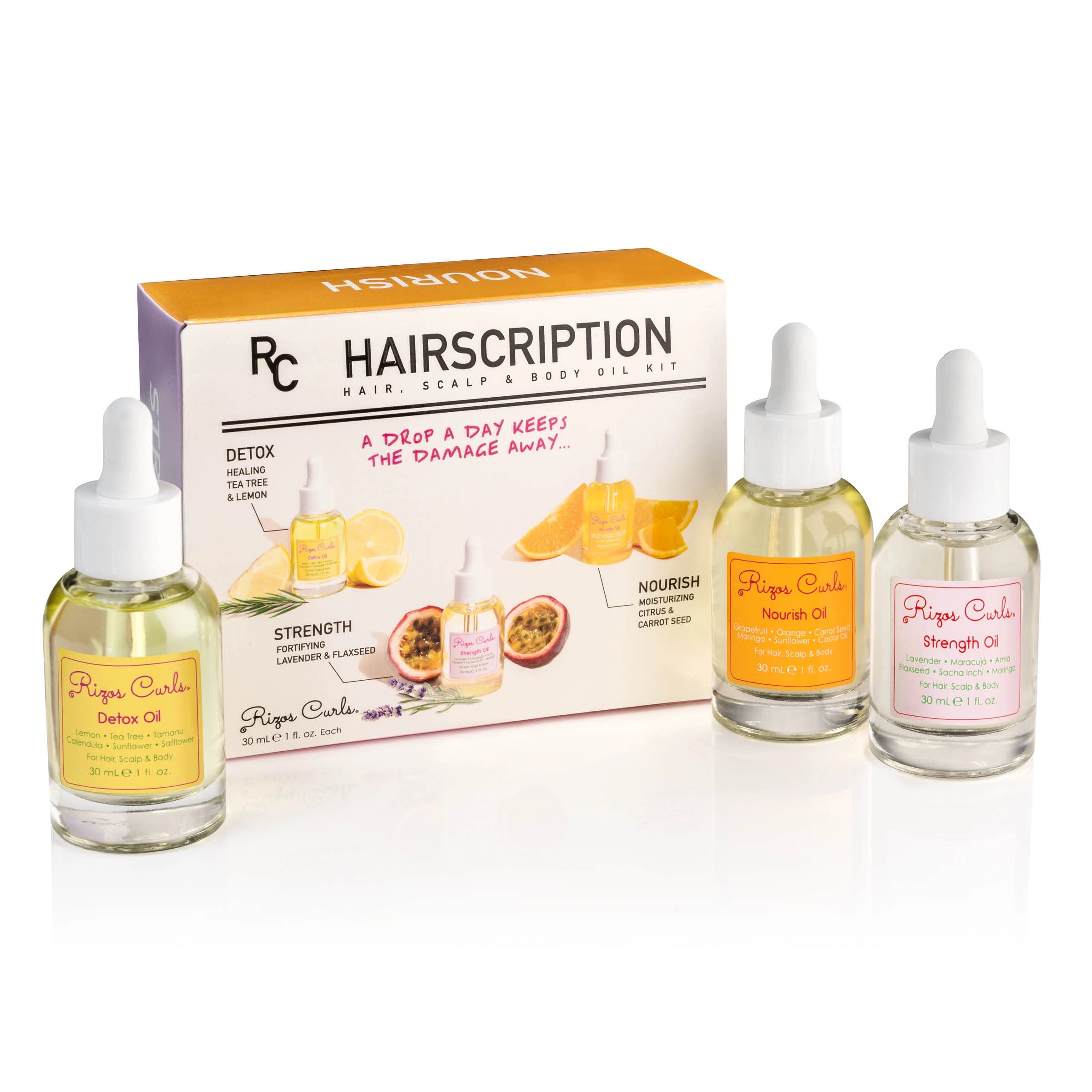 Kit de aceites Hairscription: fuerza, nutrición y desintoxicación