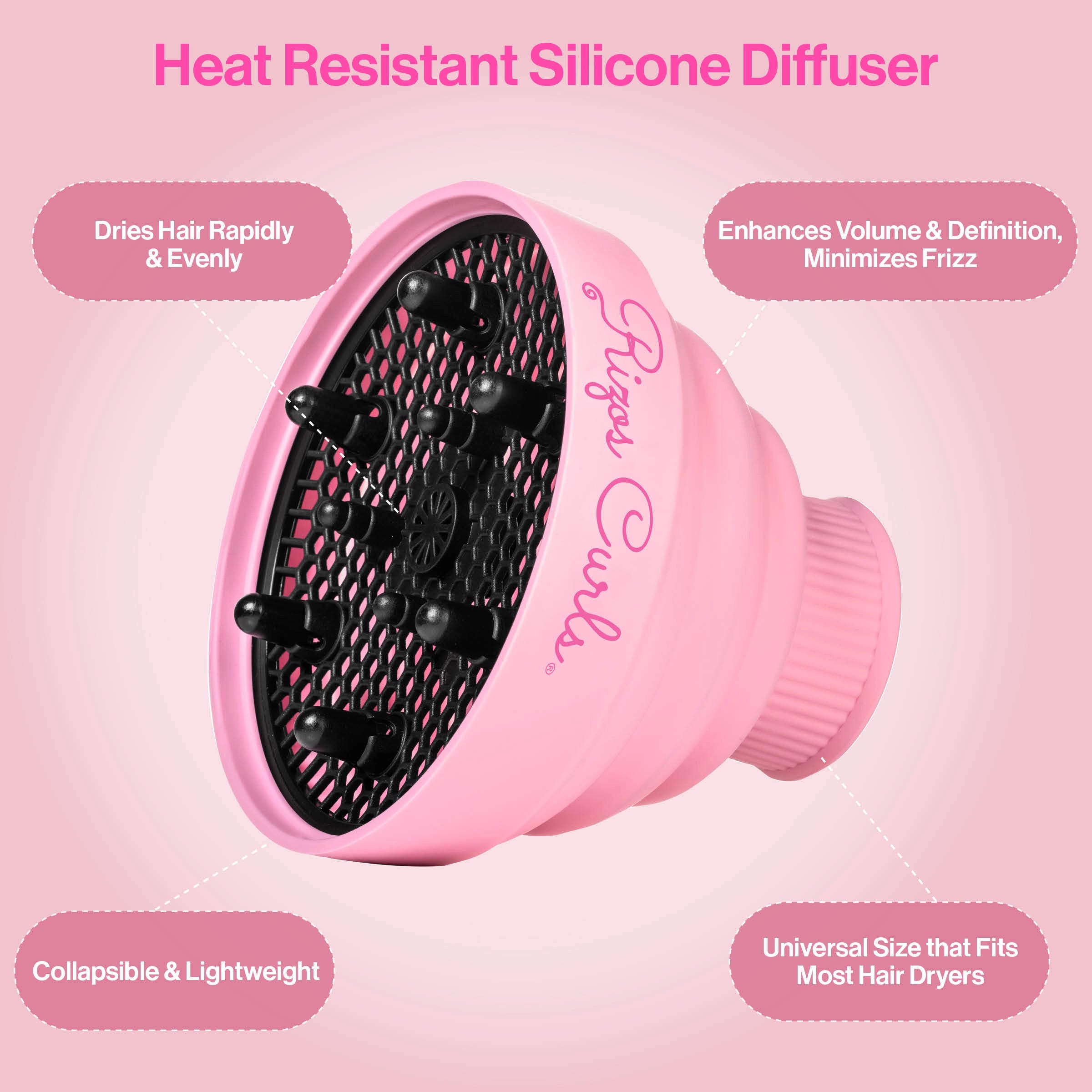 Rizos Curls Pink Collapsible Hair Diffuser for Drying Curly Hair